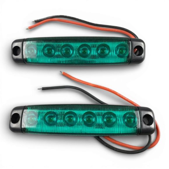 Габаритний вогонь LED зелений 2шт. 24В, IP67, 6 діодів з лінзою та кріпленням