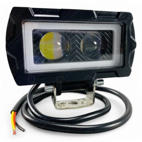 Лед фара 30 Вт. 10-80V с СТГ, 2 led линзы + ДХО (желтый и белый свет)