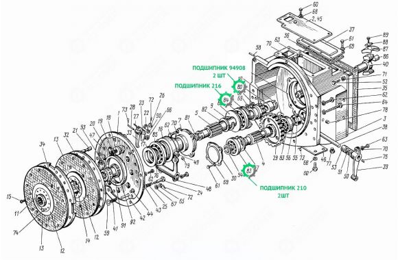 Підшипники корпусу зчеплення (Проміжку) ЮМЗ-6, Д-65
